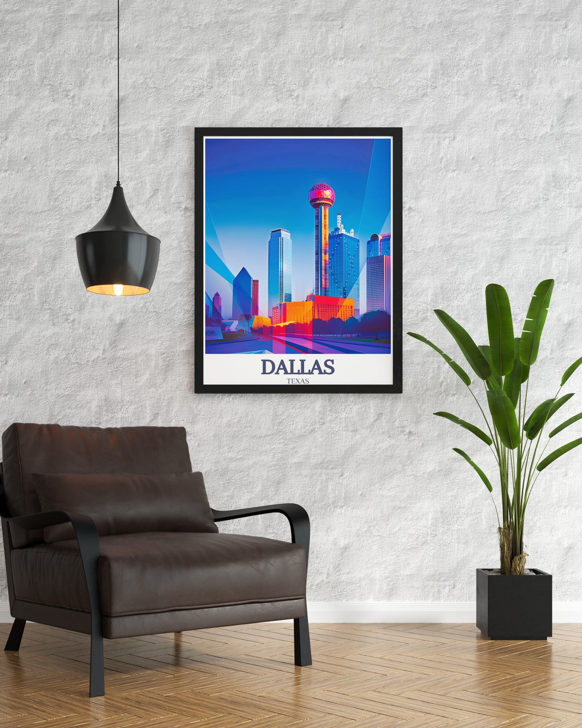 Dallas Texas Skyline With Reunion Tower Sunset Travel Poster - Image 3