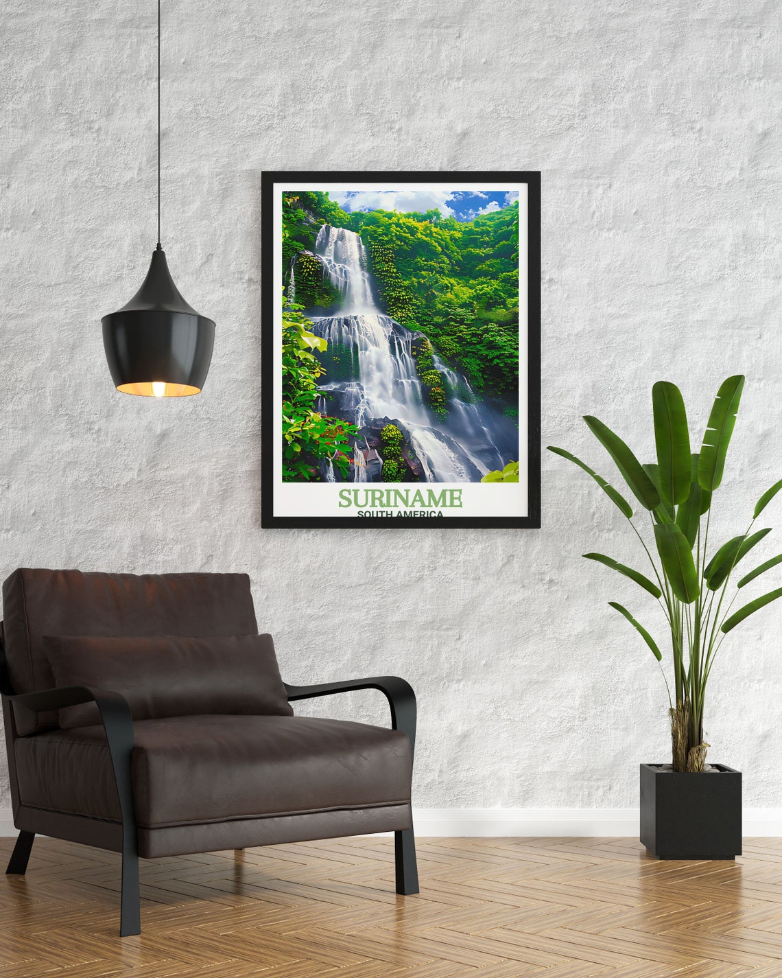 Suriname South America Lush Rainforest Waterfall Cascade Poster - Image 2