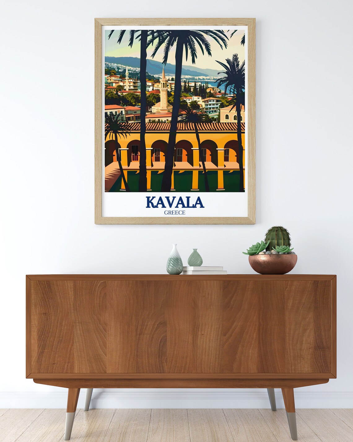 Kavala Greece Historic Imaret Building Palm Trees Travel Poster - Image 3