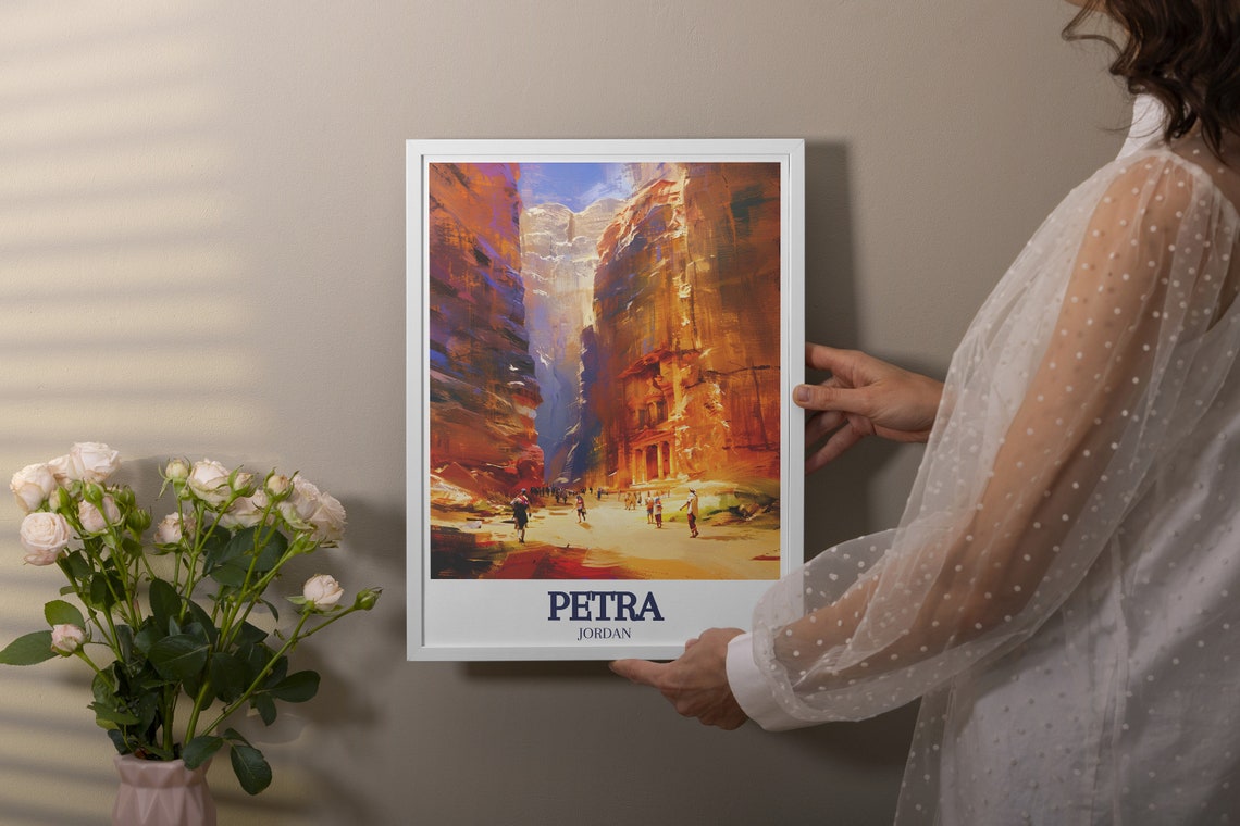 Petra Jordan Ancient Treasury Facade in the Sunlit Siq Canyon Poster - Image 2