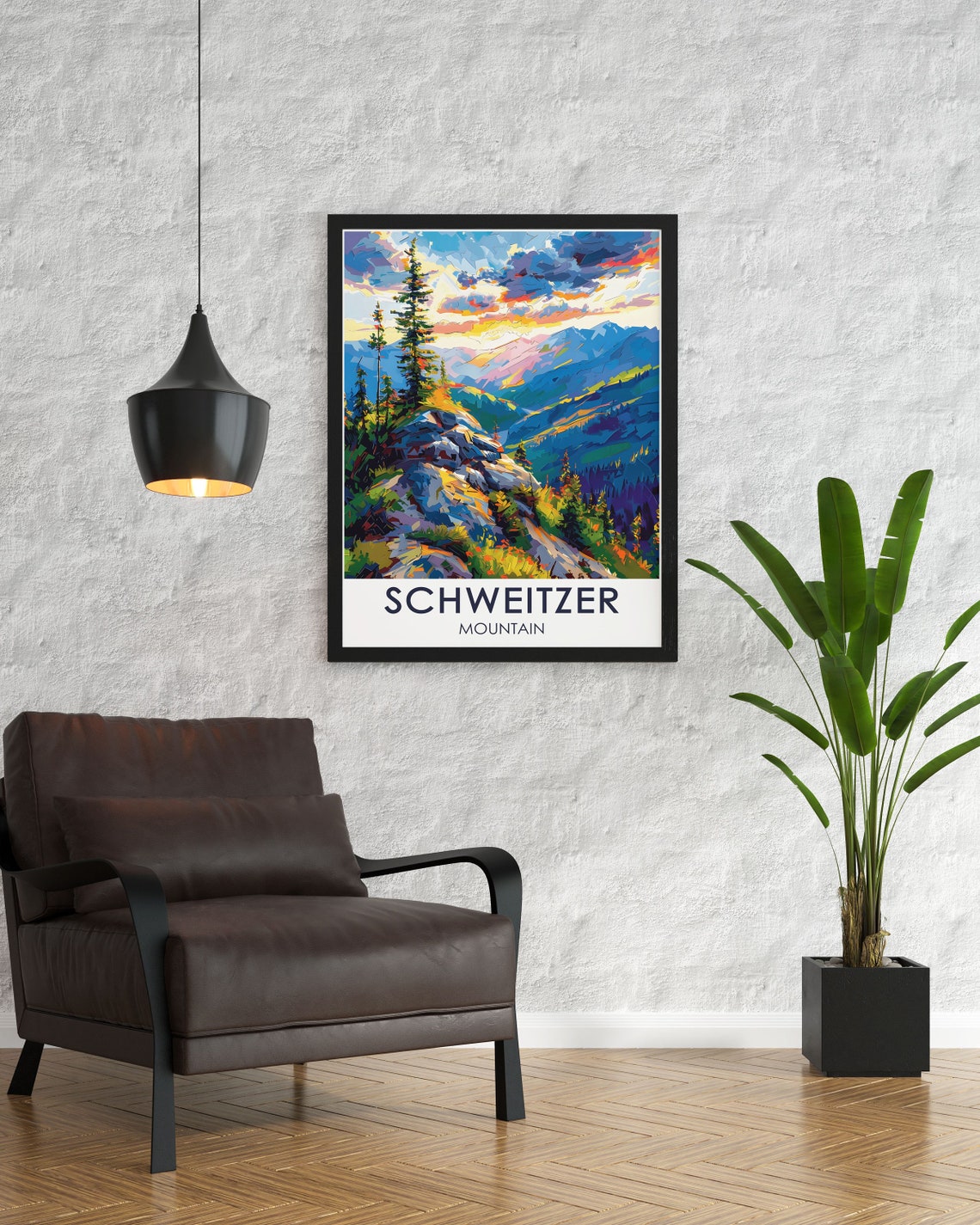 Schweitzer Mountain Summit Sunset Geometric Alpine View Poster - Image 3