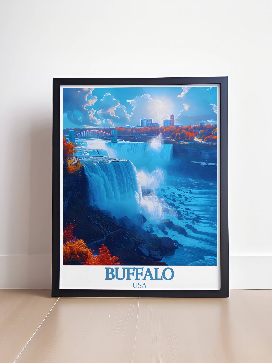Niagara Falls and Rainbow Bridge in Autumn Buffalo USA Travel Poster - Image 4