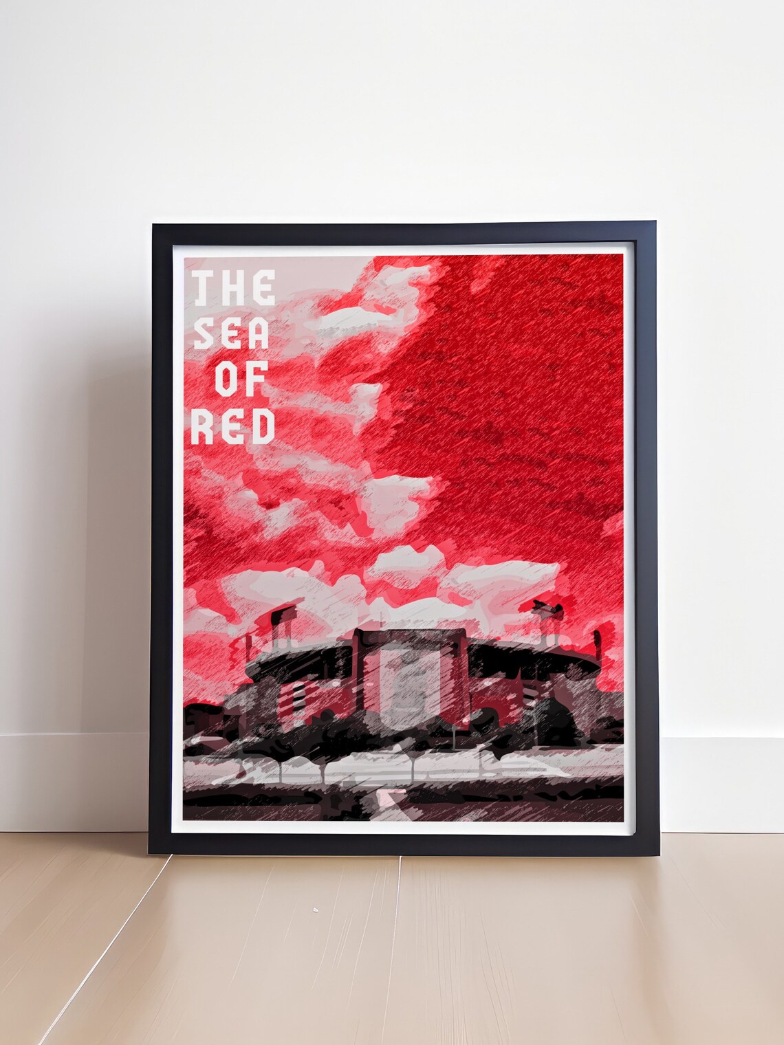 The Sea Of Red Memorial Stadium Sketch Football Fan Sports Poster - Image 3