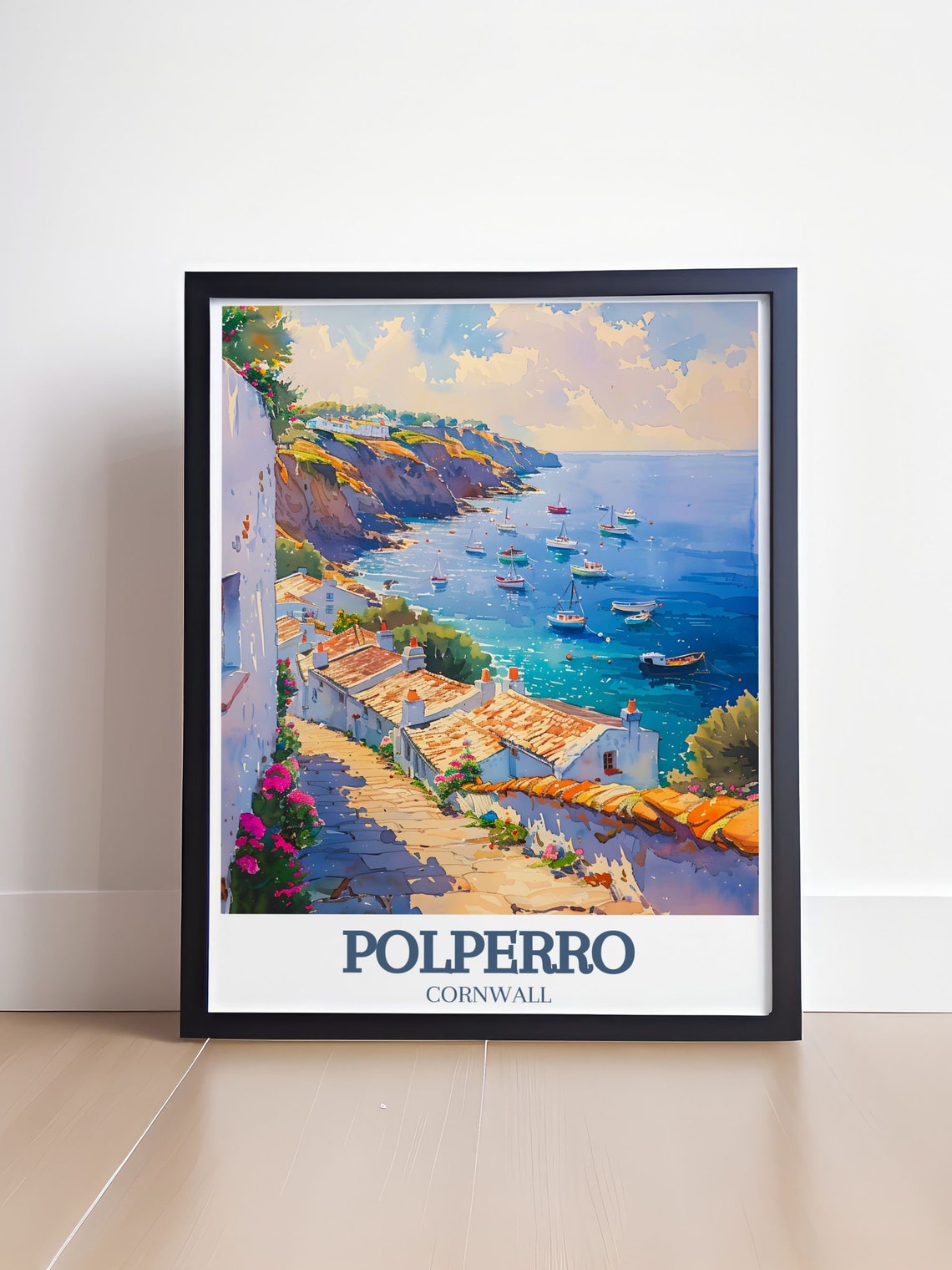 Polperro Cornwall Coastal Path Village Overlooking Blue Bay Poster - Image 4