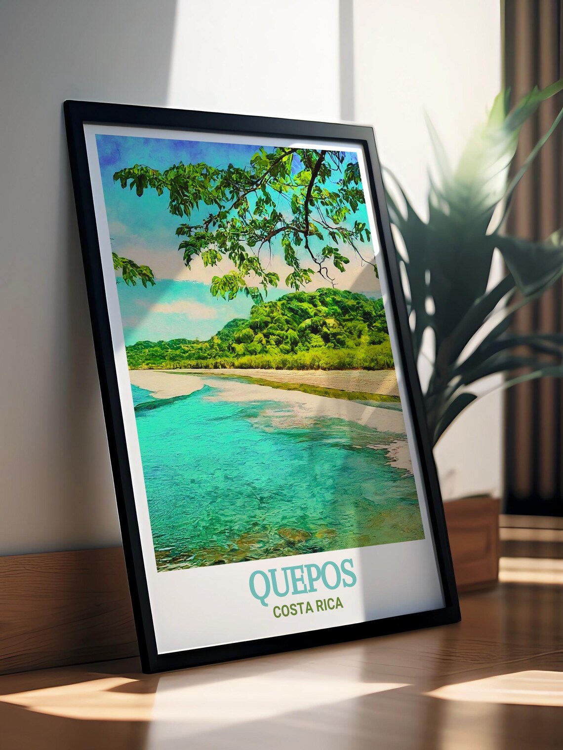 Quepos Costa Rica Turquoise Beach Jungle Fringe Travel Poster - Image 3