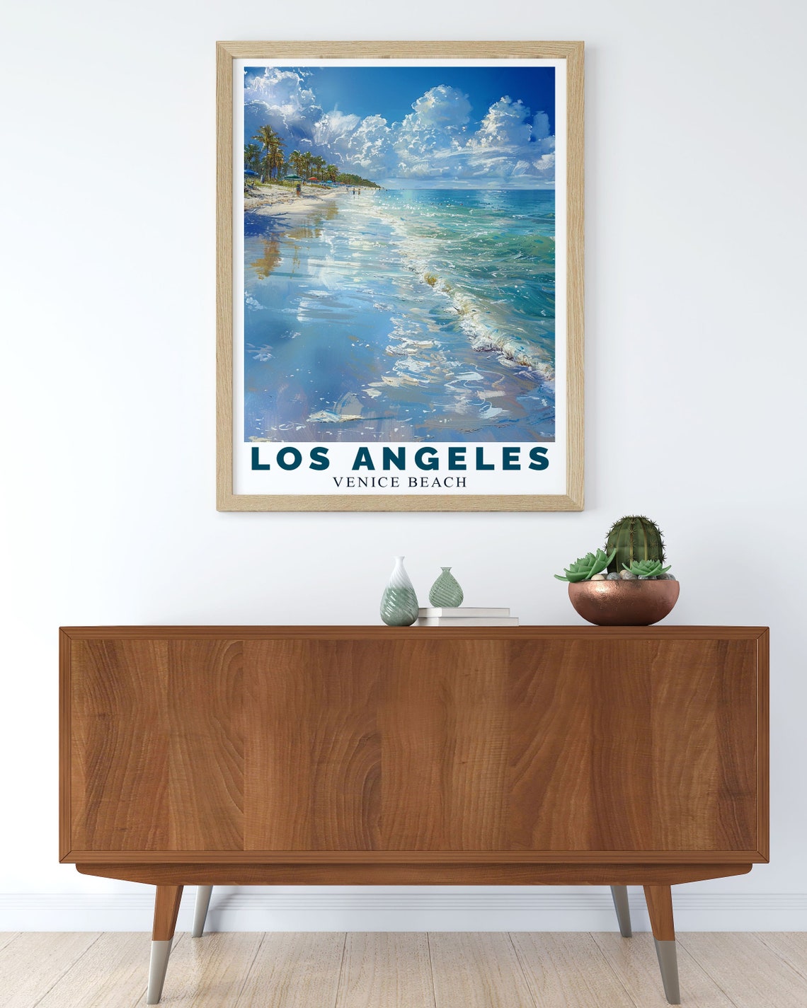 Los Angeles Venice Beach Ocean Shoreline Waves Palms Travel Poster - Image 2