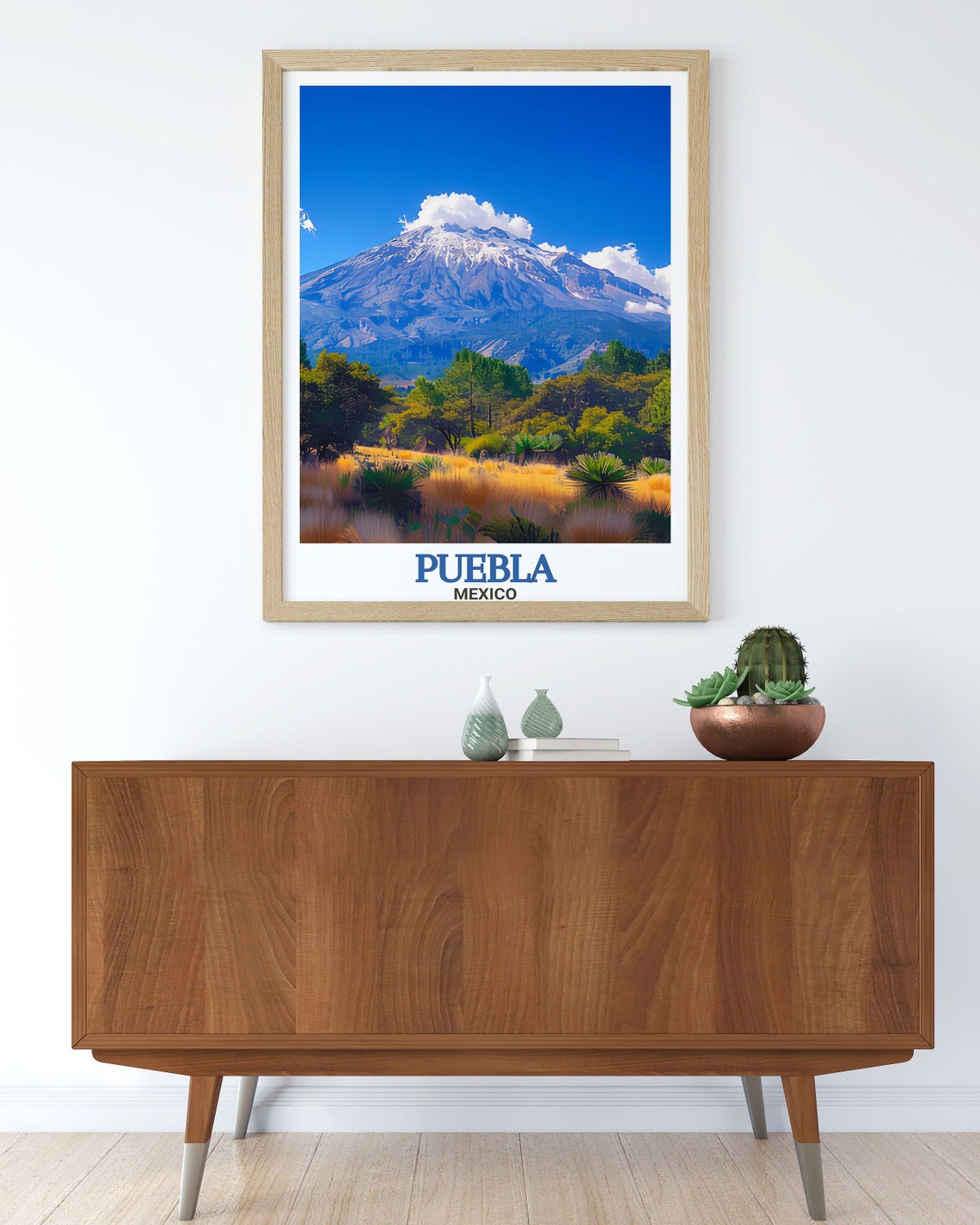 Puebla Mexico Smoking Volcano over Golden Fields and Forest Poster - Image 3