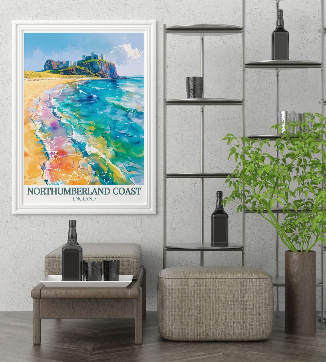Northumberland Coast Castle Beach Turquoise Water Travel Poster - Image 3