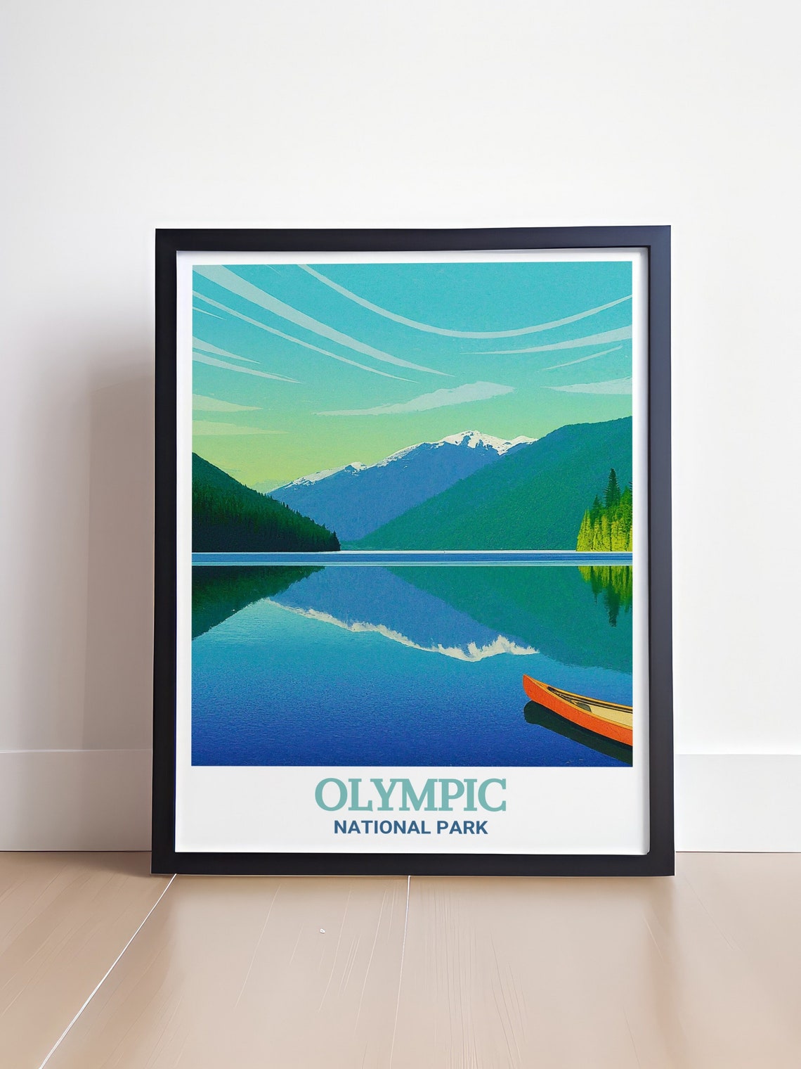 Olympic National Park Lake Crescent Canoe Mountain Reflection Poster - Image 4