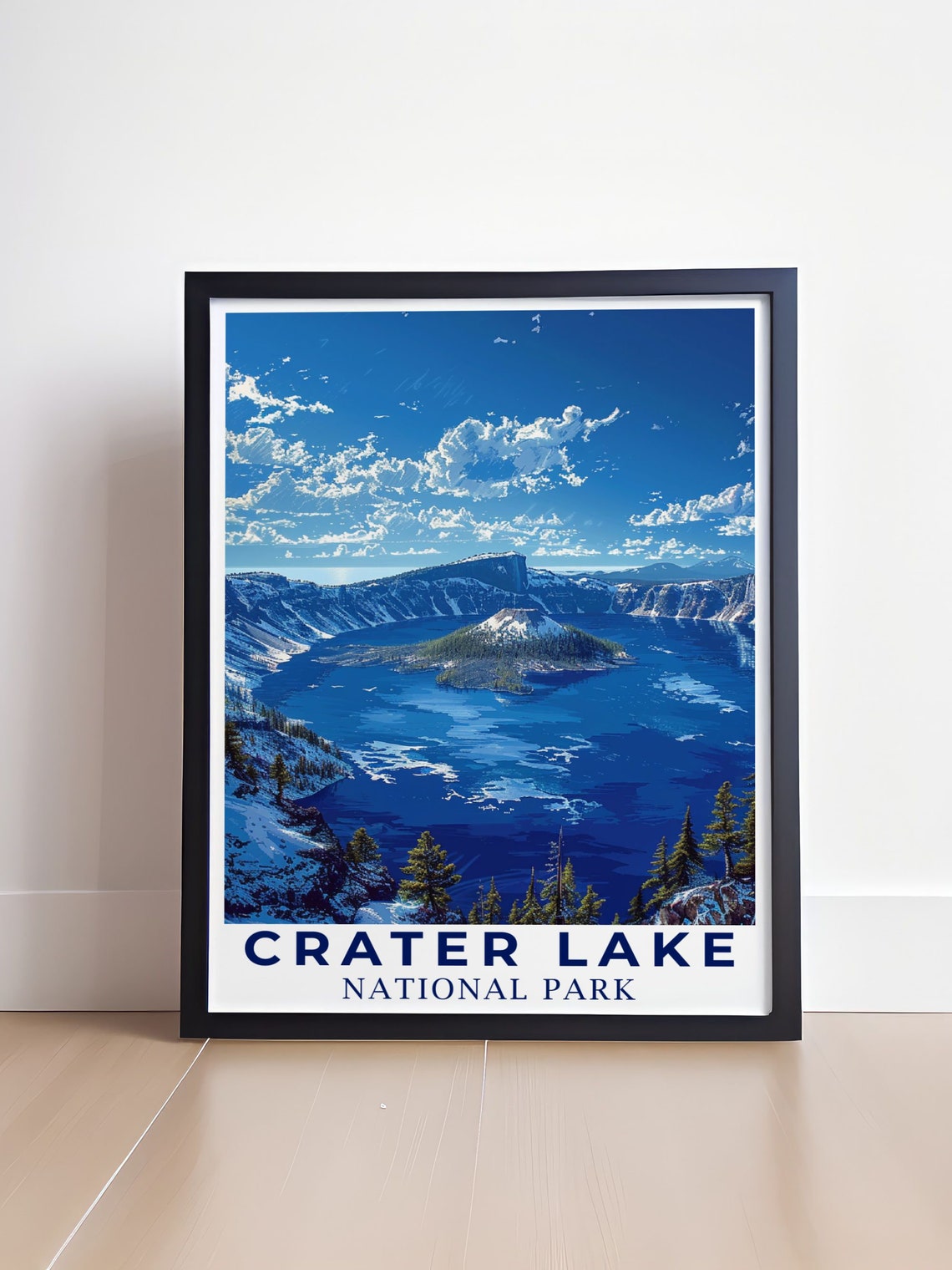 Crater Lake Travel Poster Crater Lake Artwork National Park Decor Crater Lake Poster Crater Lake National Park Art - Image 4