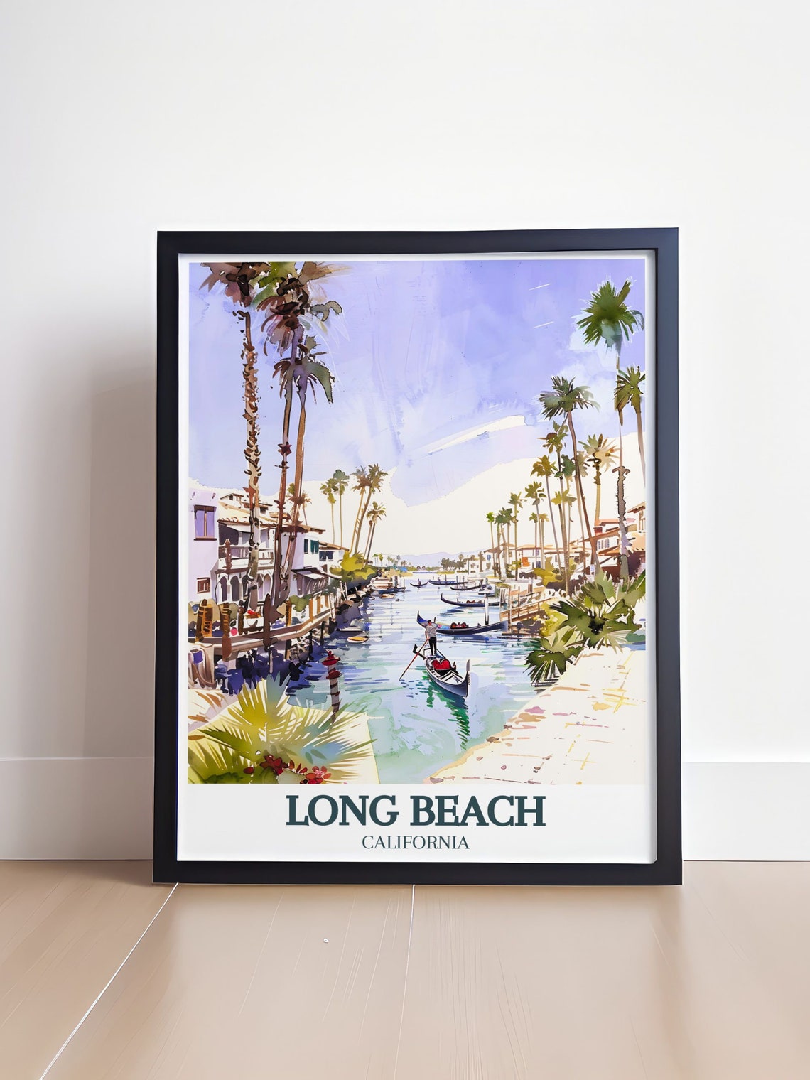Long Beach Naples Island Canals Gondola Palms Watercolor Poster - Image 4