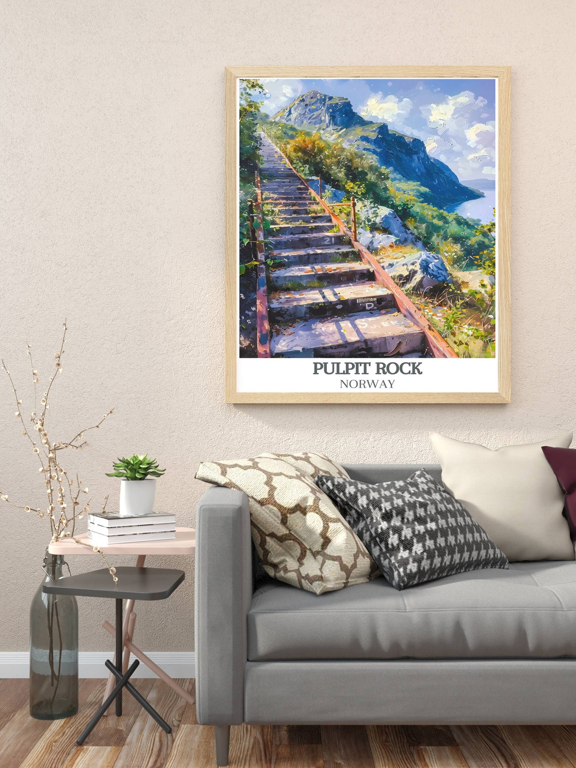 Pulpit Rock Norway Mountain Staircase Hiking Trail Climb Poster - Image 3