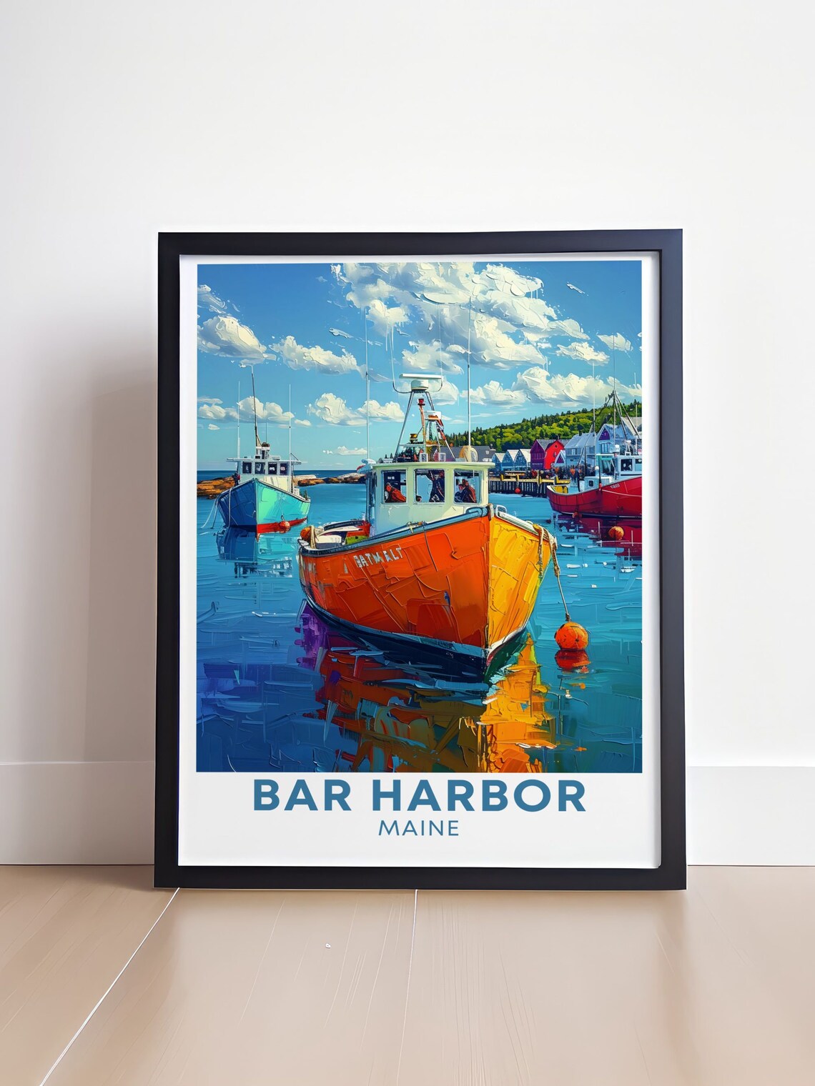 Bar Harbor Maine Colorful Fishing Boats In Busy Harbor Poster - Image 4