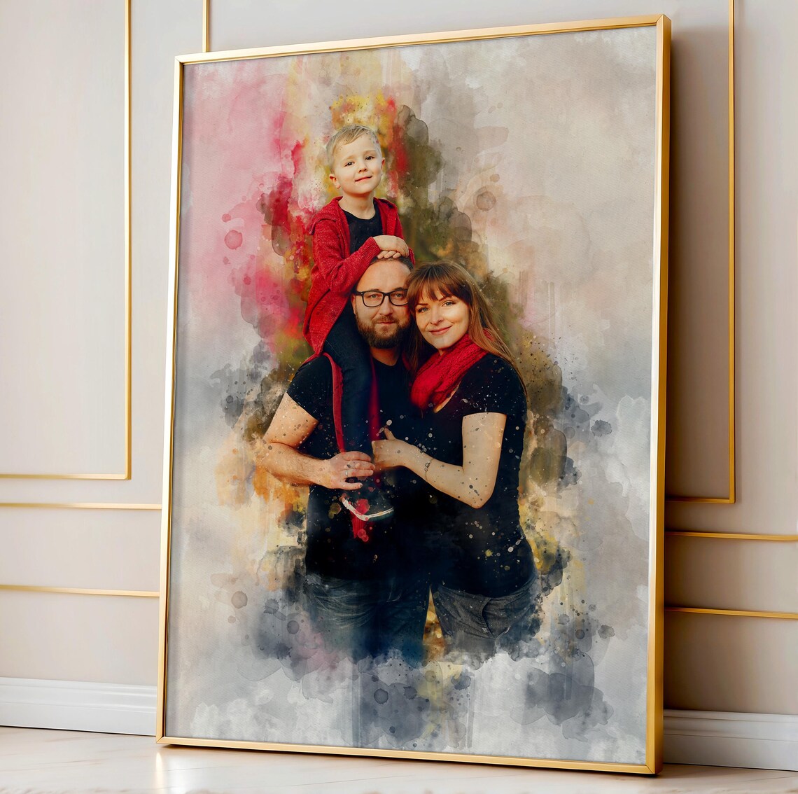 A Happy Family Is Heaven Watercolor Autumn Family Portrait Poster - Image 2
