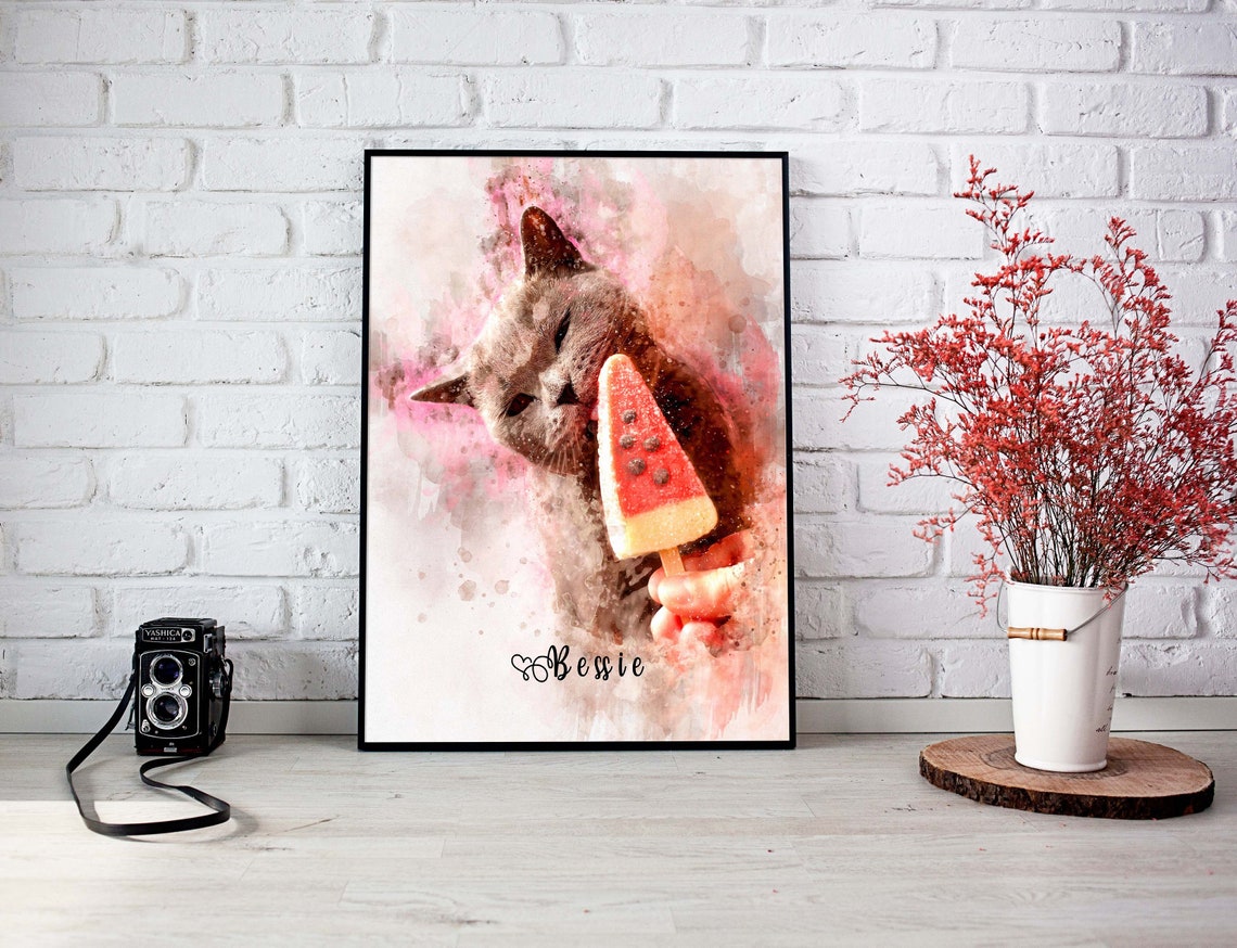 Pit Bull Wearing Glasses Watercolor Pet Portrait Illustration Poster - Image 2