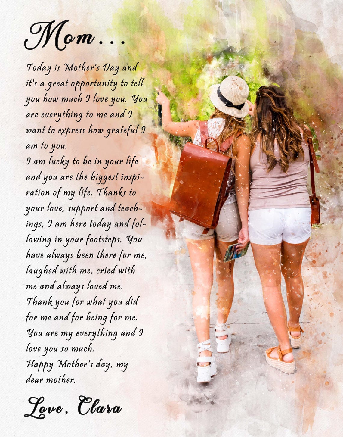 Mom and Daughter Summer Walk Mother's Day Letter Keepsake Poster - Image 3