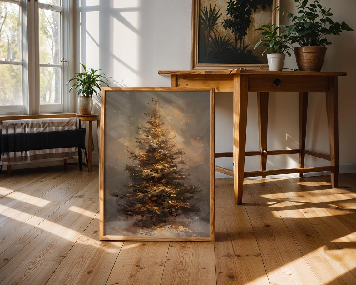 Glowing Golden Evergreen Tree Impressionist Nature Painting Poster - Image 2