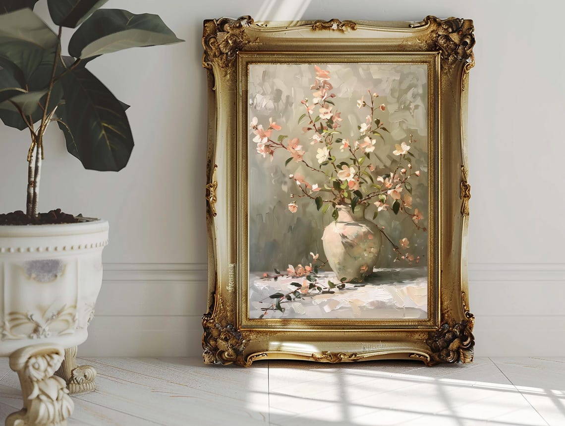 Blossom Branches Cream Ceramic Vase Vintage Still Life Poster - Image 3