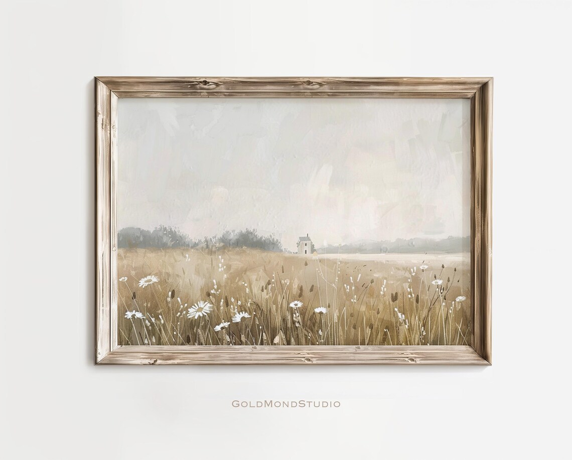 Golden Wildflower Meadow With White Daisies Pastoral Painting Poster