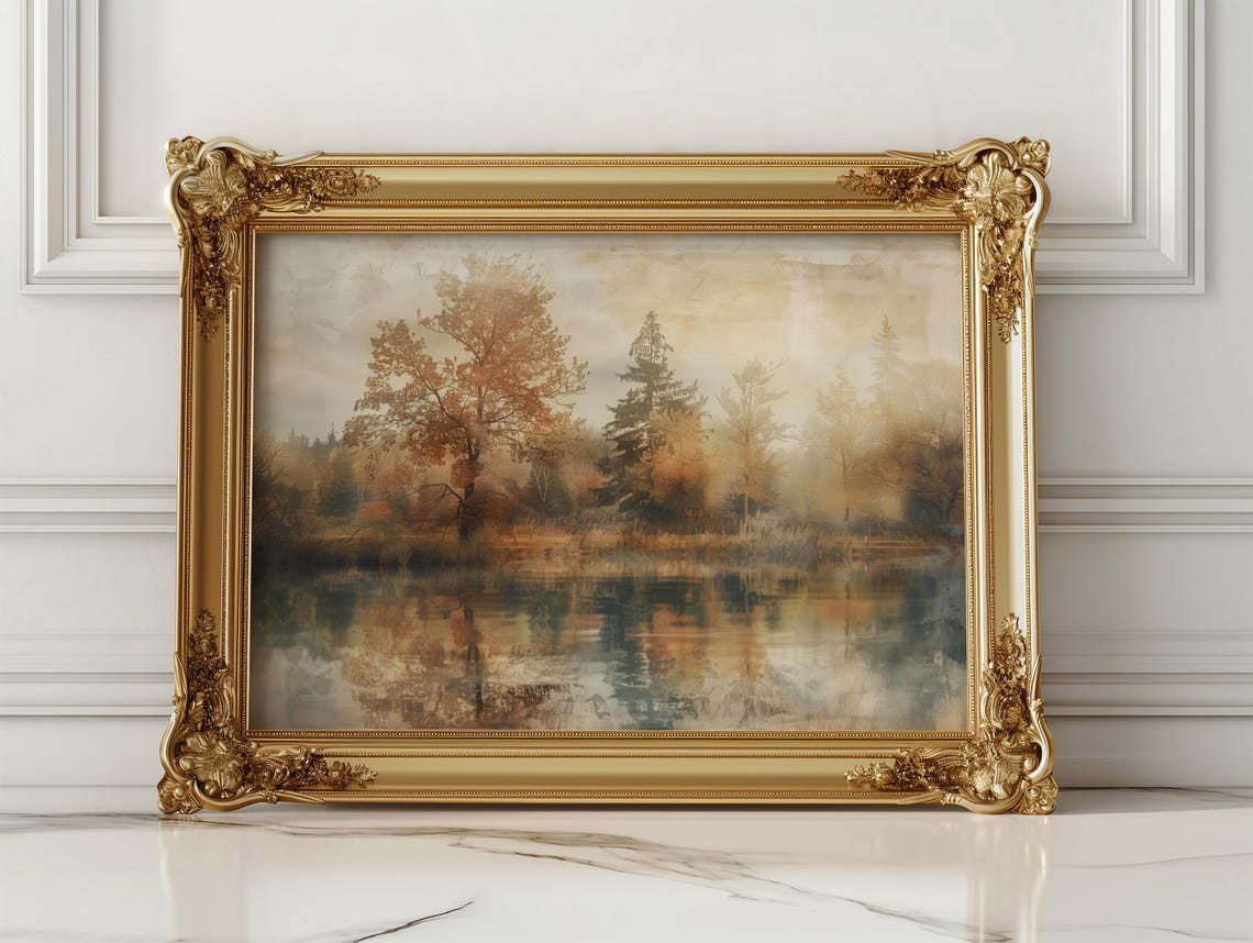 Autumn Lake Golden Trees Reflection Vintage Landscape Poster - Image 3