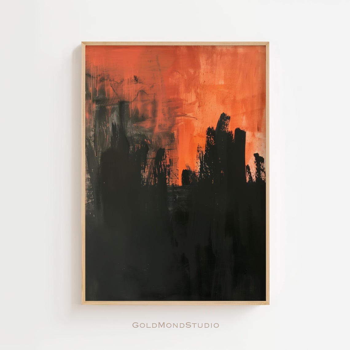 Abstract Black Crimson Silhouette Sunset Modern Painting Poster