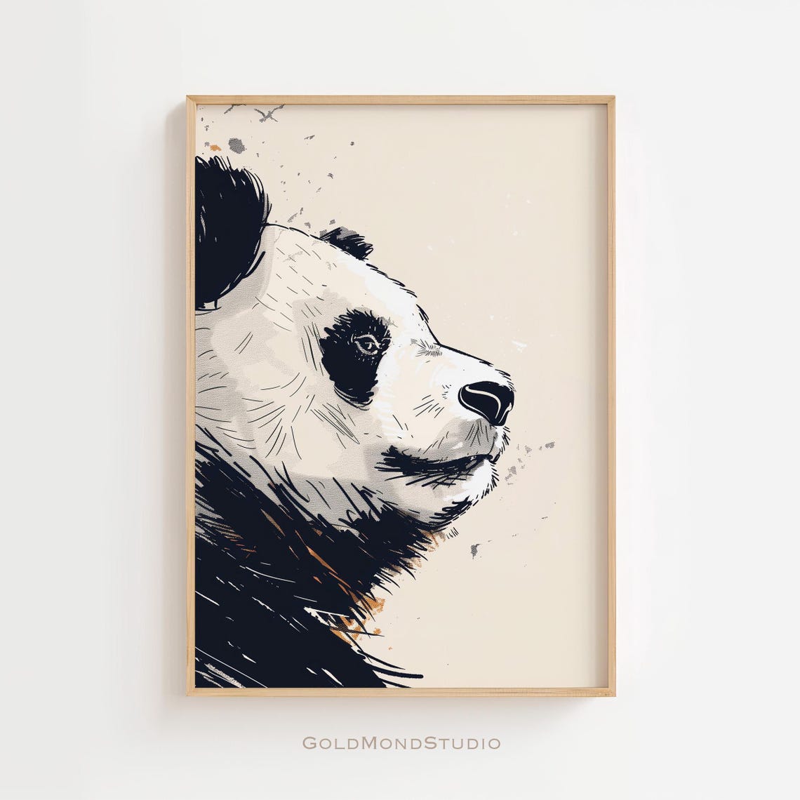 Giant Panda Profile in Black Ink with Expressive Brush Strokes Poster