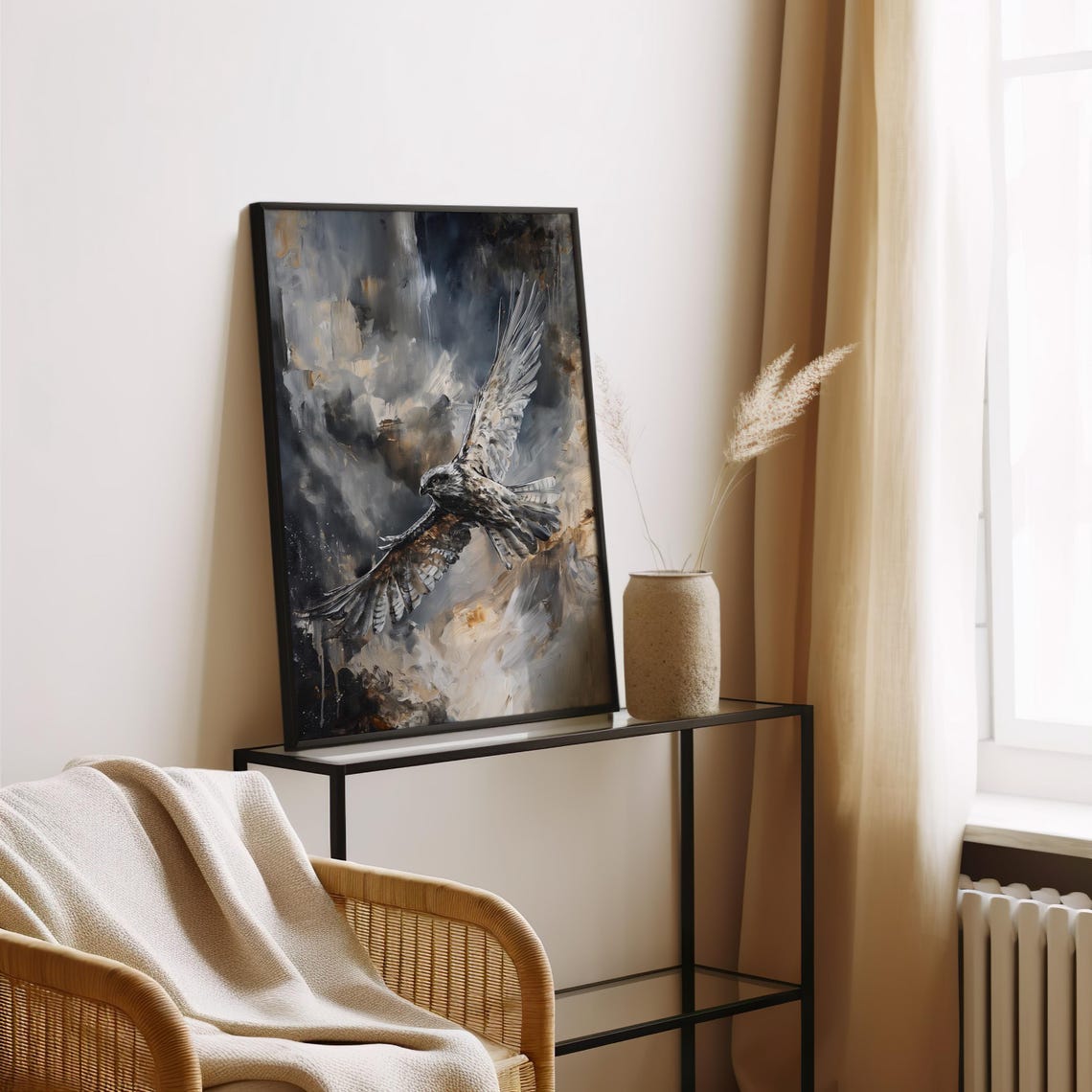 Soaring Eagle In Flight Against Stormy Clouds Painting Poster - Image 2