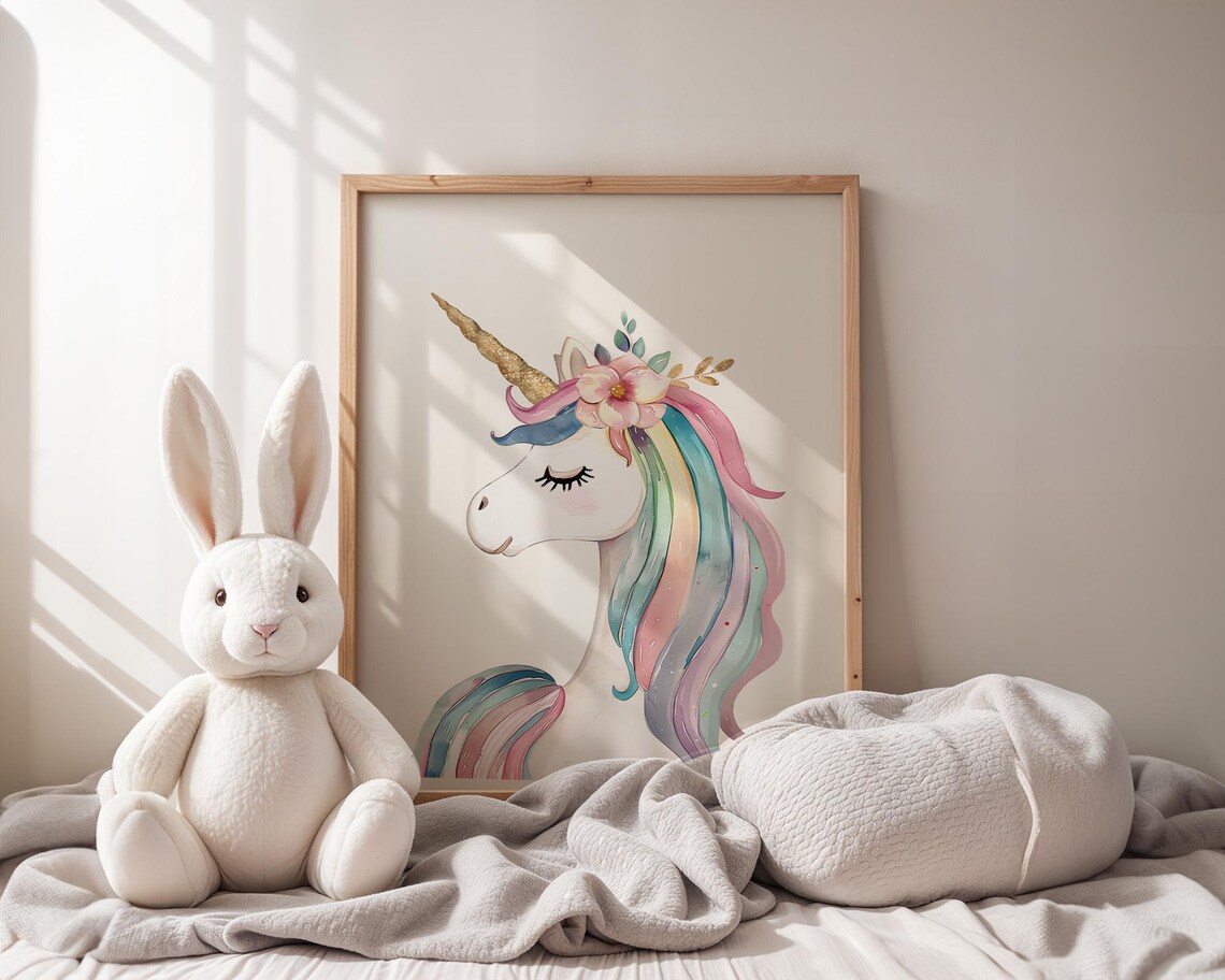 Unicorn Watercolor Nursery Kids Wall Art Print - Image 3