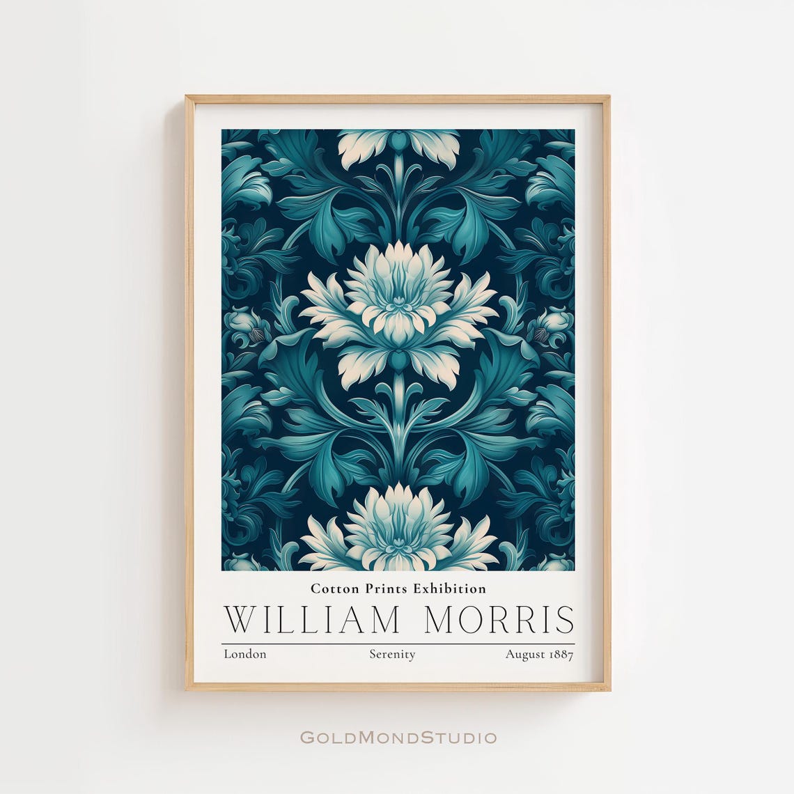 William Morris Serenity Teal Floral Vintage Cotton Exhibition Poster