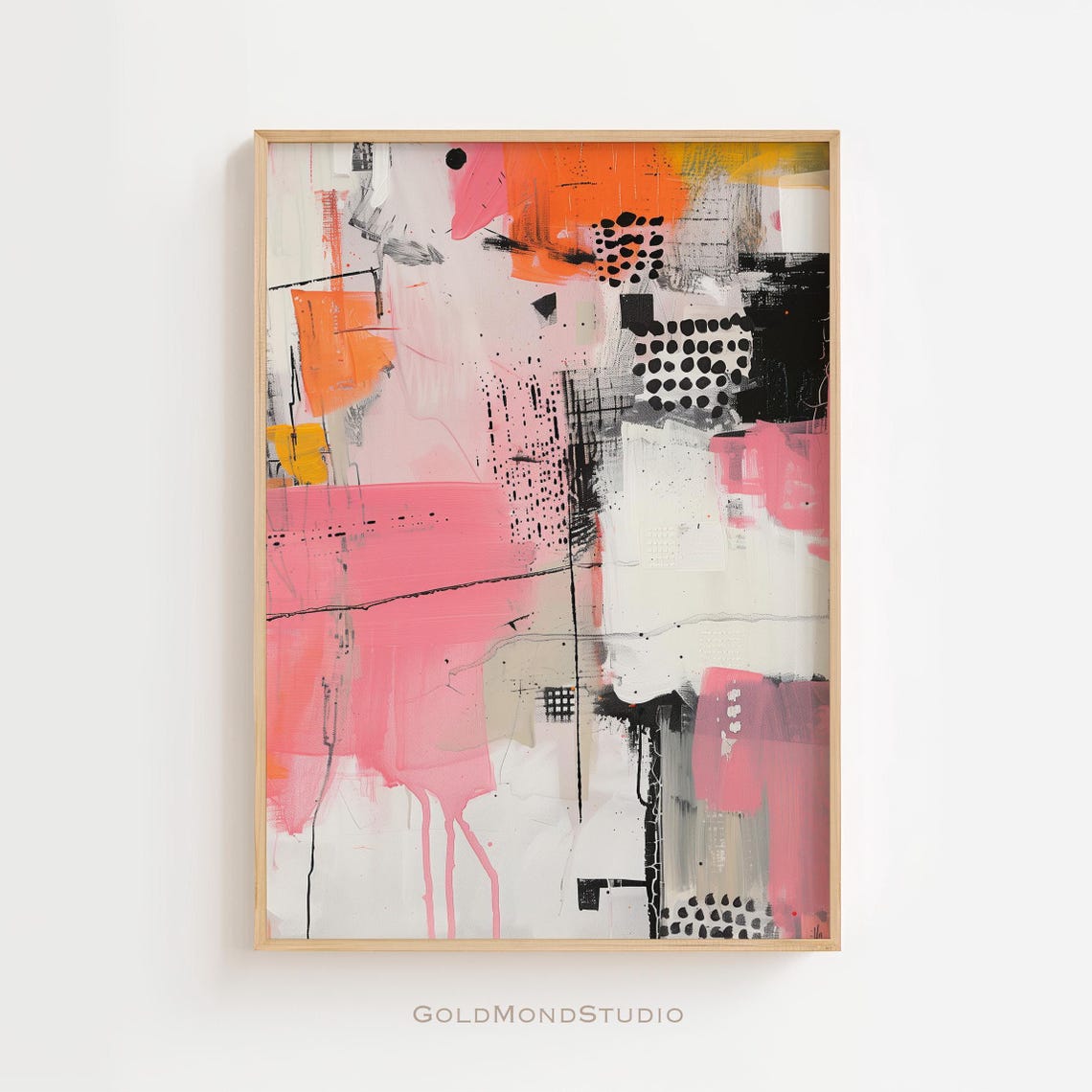 Pink Orange Black Abstract Expressionist Drip Painting Poster