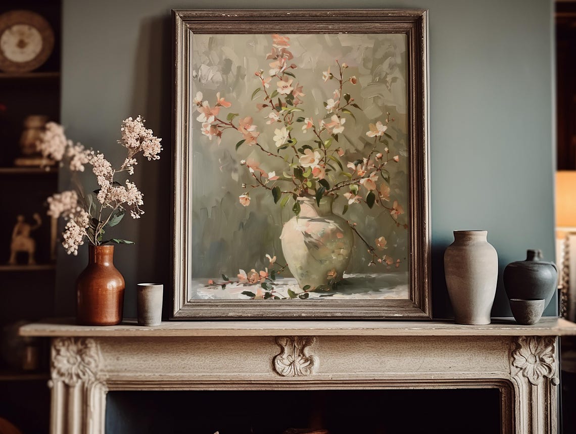 Blossom Branches Cream Ceramic Vase Vintage Still Life Poster - Image 2