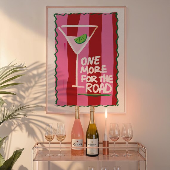 One More For The Road Martini Cocktail Bar Cart Retro Fun Wall Poster