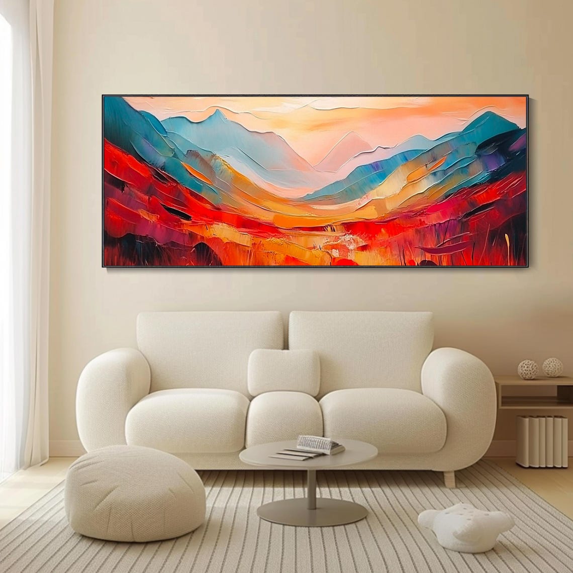 Fiery Red Mountain Valley Abstract Landscape Impasto Oil Wall Art - Image 4