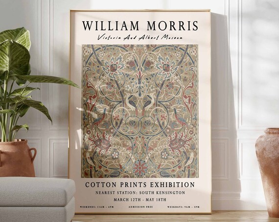 William Morris Bird Textile Pattern Cotton Prints Exhibition Poster