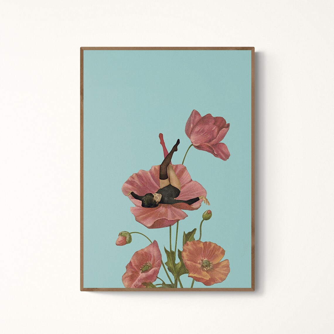 Colourful Dreamer Surreal Poppy Flower Woman Collage Art Poster