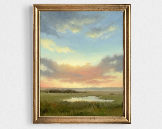 Sunset Landscape Oil Painting Art Print