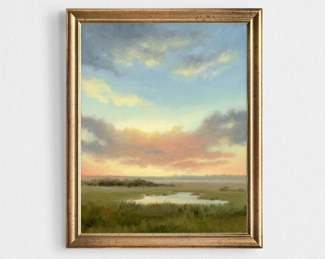 Sunset Landscape Oil Painting Art Print