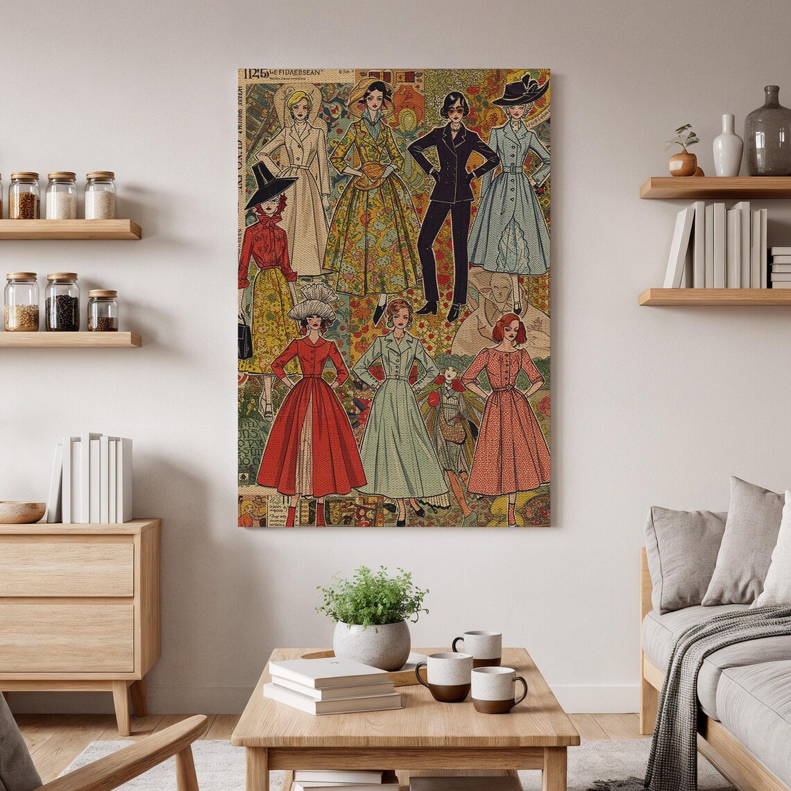 Vintage Fashion Dress Illustration, Poster Print