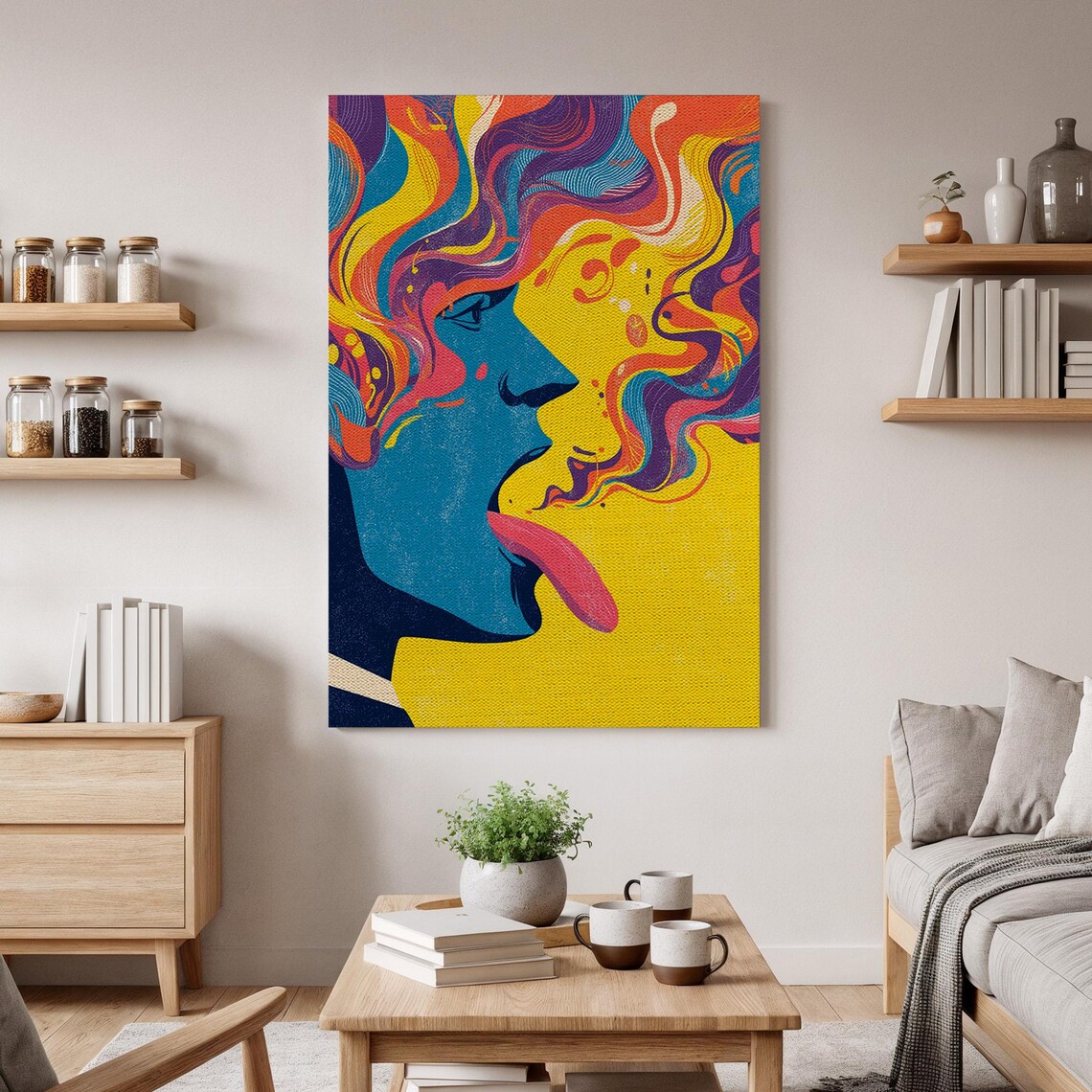 Psychedelic Pop Face Poster Print, Vibrant Abstract