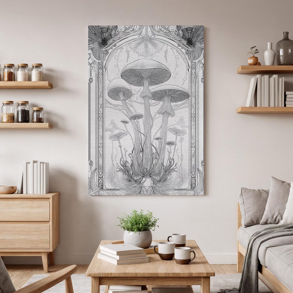 Vintage Black and White Mushroom Botanical Illustration Art Print