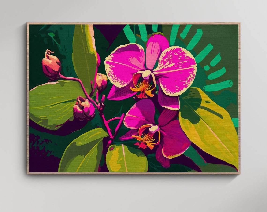 Pink Orchid Bloom Tropical Jungle Floral Macro Artwork Poster