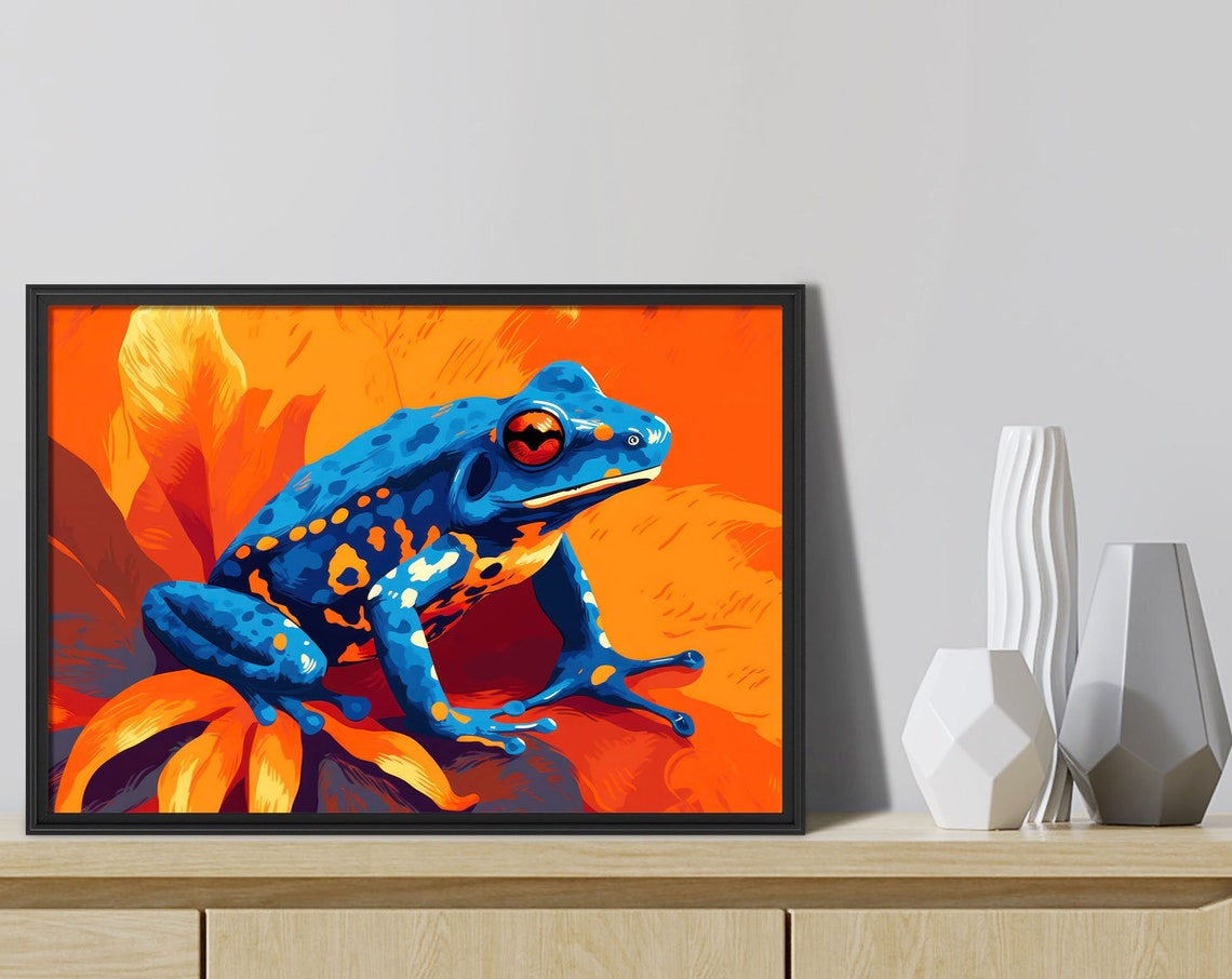Blue Poison Dart Frog Orange Tropical Jungle Modern Wildlife Poster - Image 3