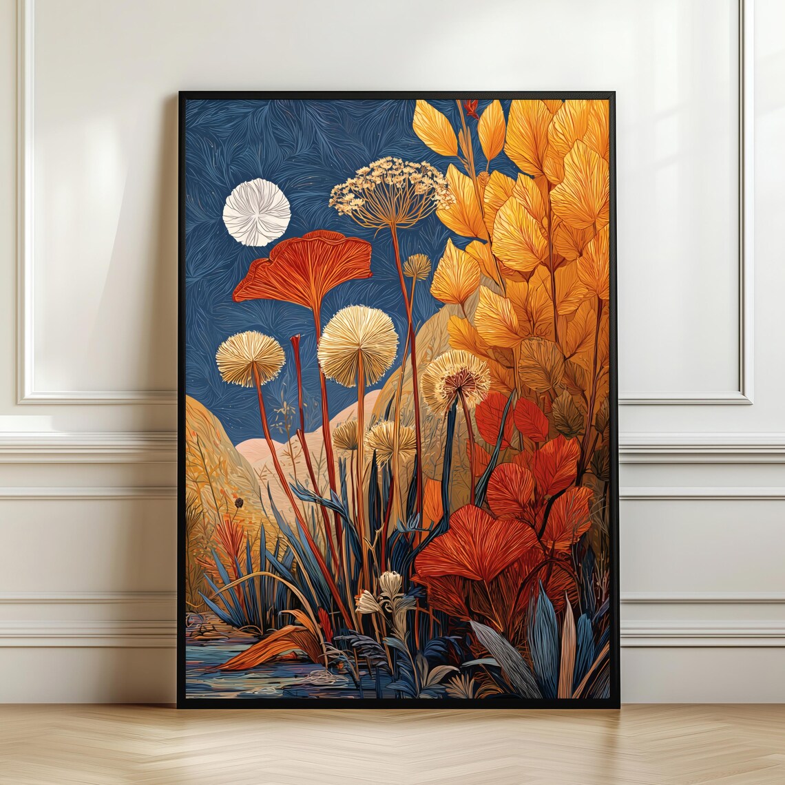 Golden Autumn Botanical Garden Art Nouveau Wildflower Art Poster
