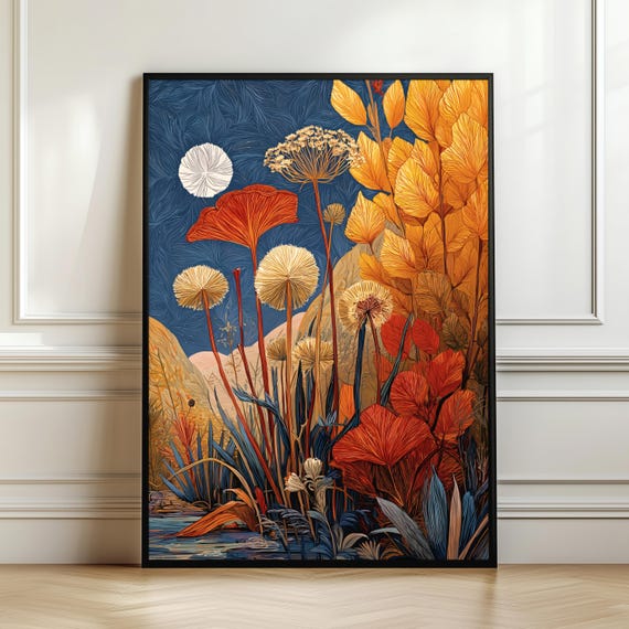 Colorful Nature Wall Art Abstract Botanical Landscape Poster Modern Folk Floral Illustration Warm Earth Tone Print Digital Download