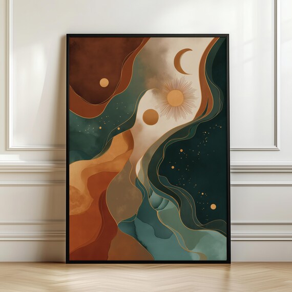 Celestial Wall Art Sun And Moon Print Abstract Spiritual Decor Earth Tone Cosmic Artwork Modern Boho Aesthetic Digital Download