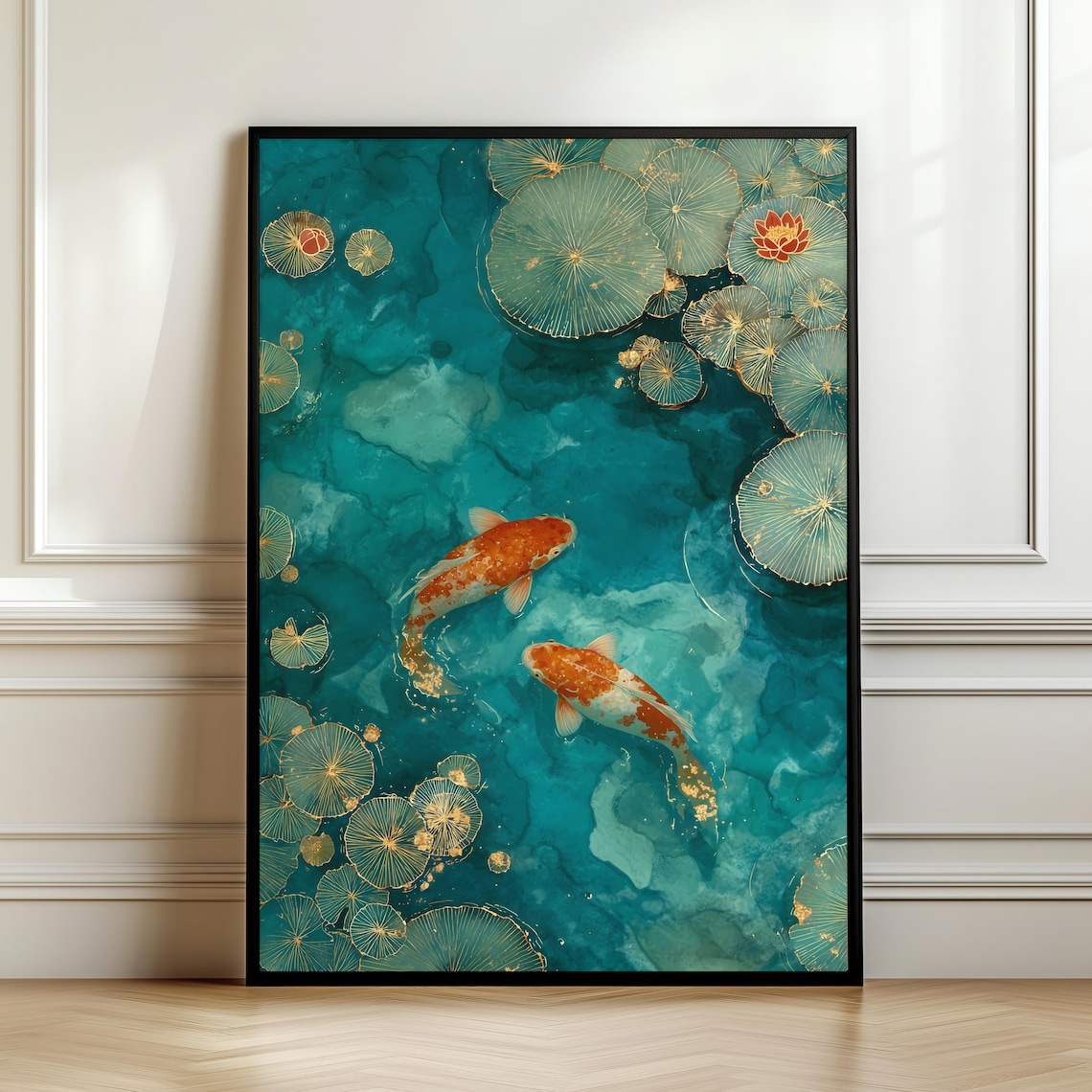 Gold Koi Fish Japanese Pond Illustration Art Print