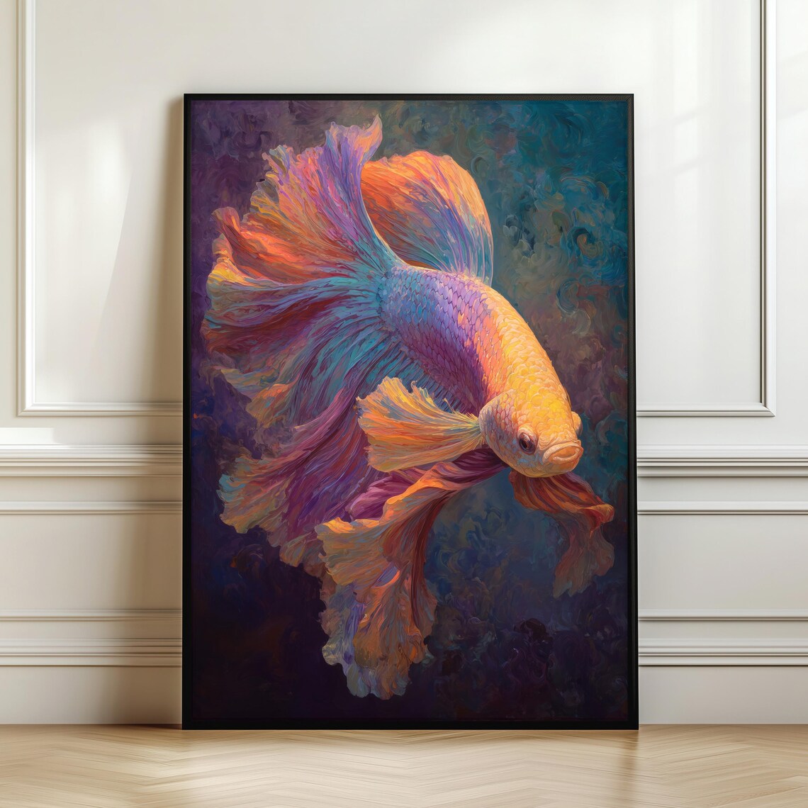 Ethereal Rainbow Betta Fish Oil Painting Colorful Siamese Fighting Poster