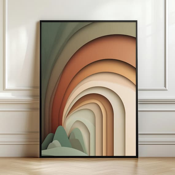Minimalist Boho Landscape Wall Art Abstract Earthy Rainbow Print Neutral Terracotta Poster Green Modern Decor Digital Download