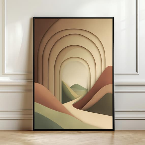 Minimal Arch Layered Hills Abstract Terracotta Sage Green Poster