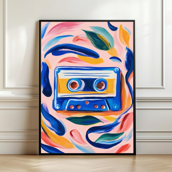 Retro Cassette Tape Music Poster Colorful Abstract Vintage Audio Artwork
